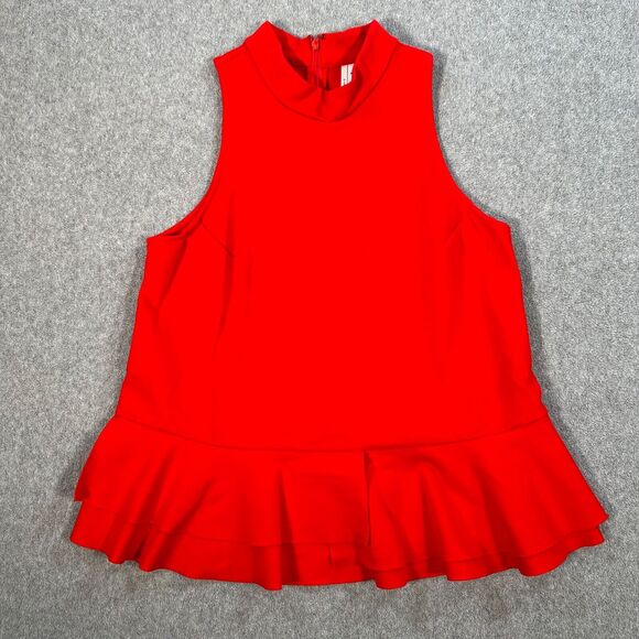 Anthropologie Tops - Anthropologie Mock Neck Ruffle Hem Top Women's Medium Red Sleeveless Knit Peplum